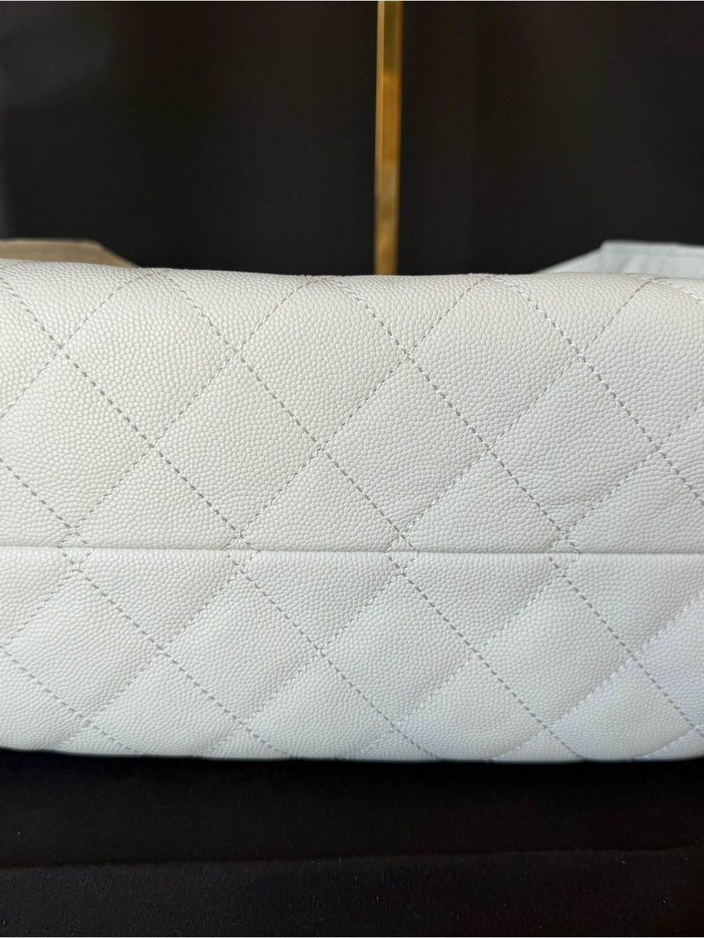 White Quilted Leather Drawstring Shoulder Bag - Picture 10 of 11